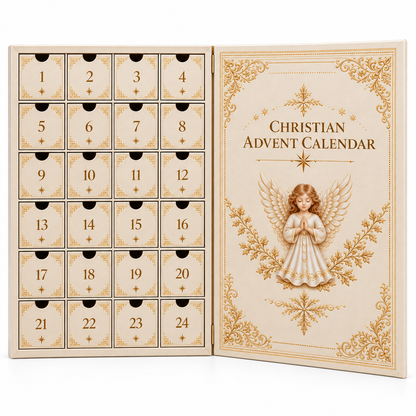 Christian Advent Calendar open with 24 numbered drawers